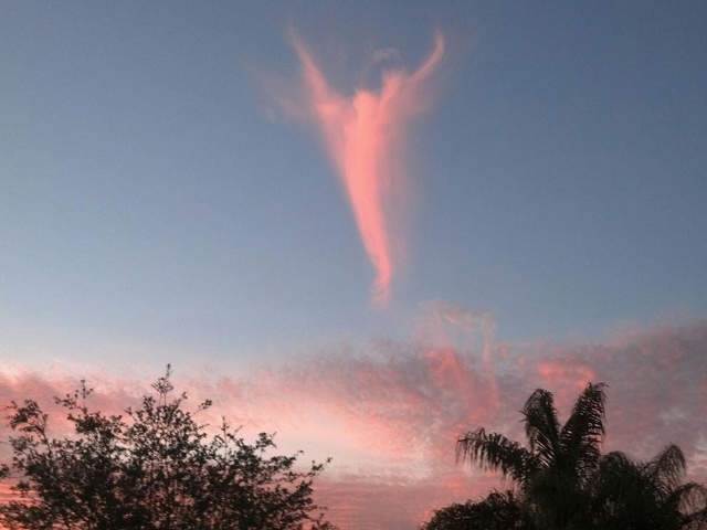 A cloud at sunset in the shape of an angel