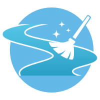 Broom with sparkles on a river silhouette on a blue circle